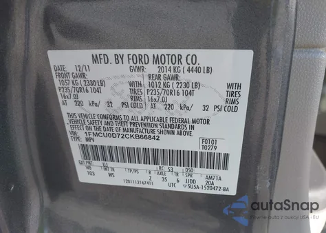 2012 Ford Escape Xlt from USA, damaged, VIN 1FMCU0D72CKB66842